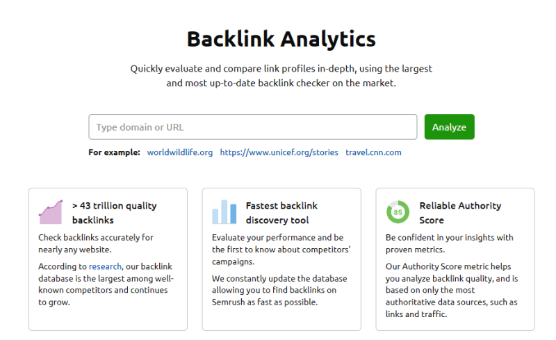 SEMRUSH Free Backlink Checker Tool